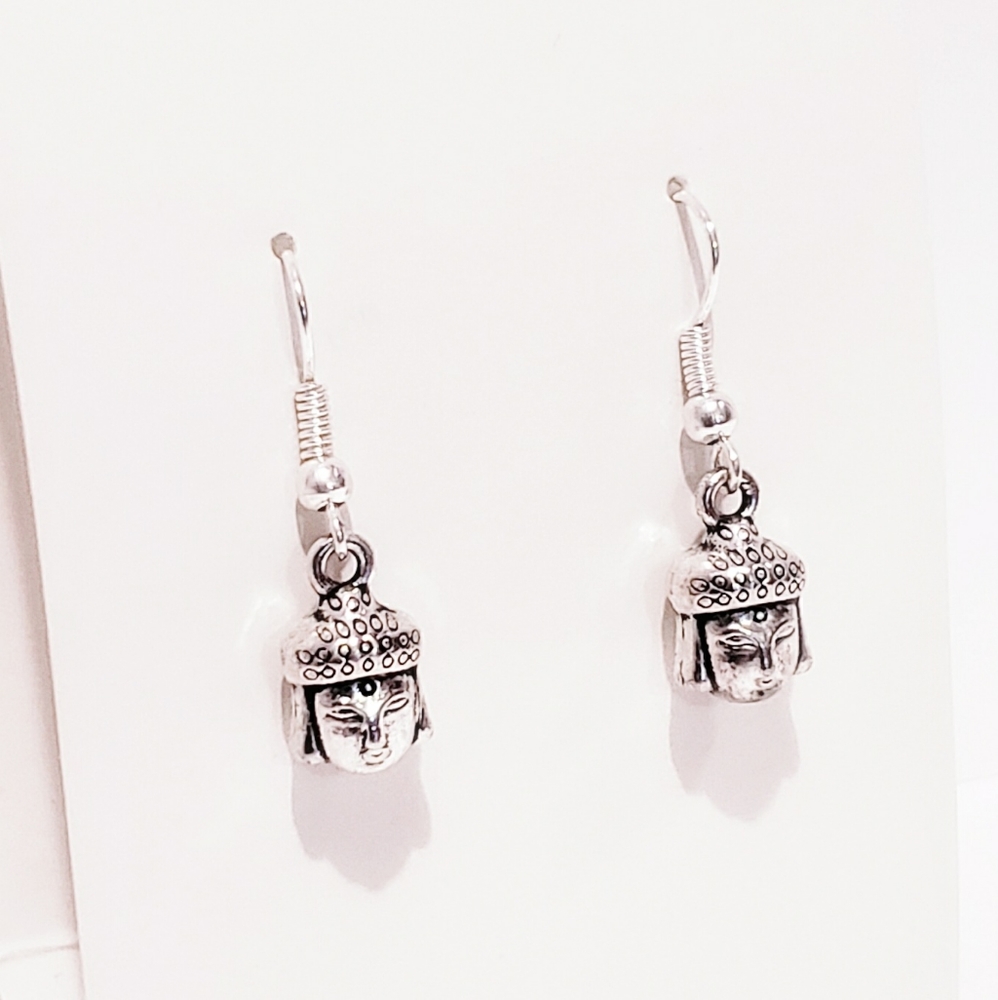 N. Silver Buddha French Hook Earrings